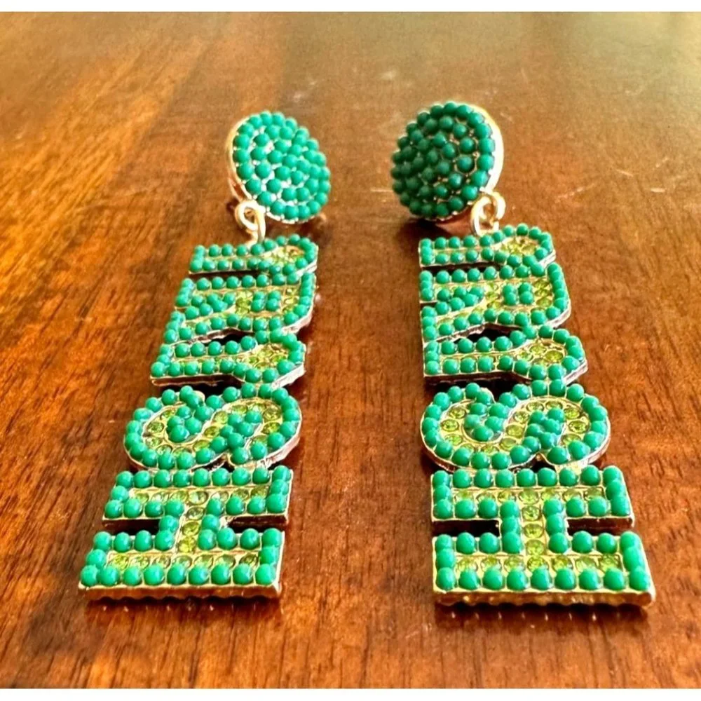 St Patrick's Day Earrings Irish Embellished Green Crystal Clovers Festiv… - Picture 2 of 11